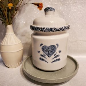 VINTAGE Gibson sponge Painted Blue Heart Canister